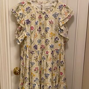 Aura floral tiered ruffled fully lined linen blend summer dress boho country